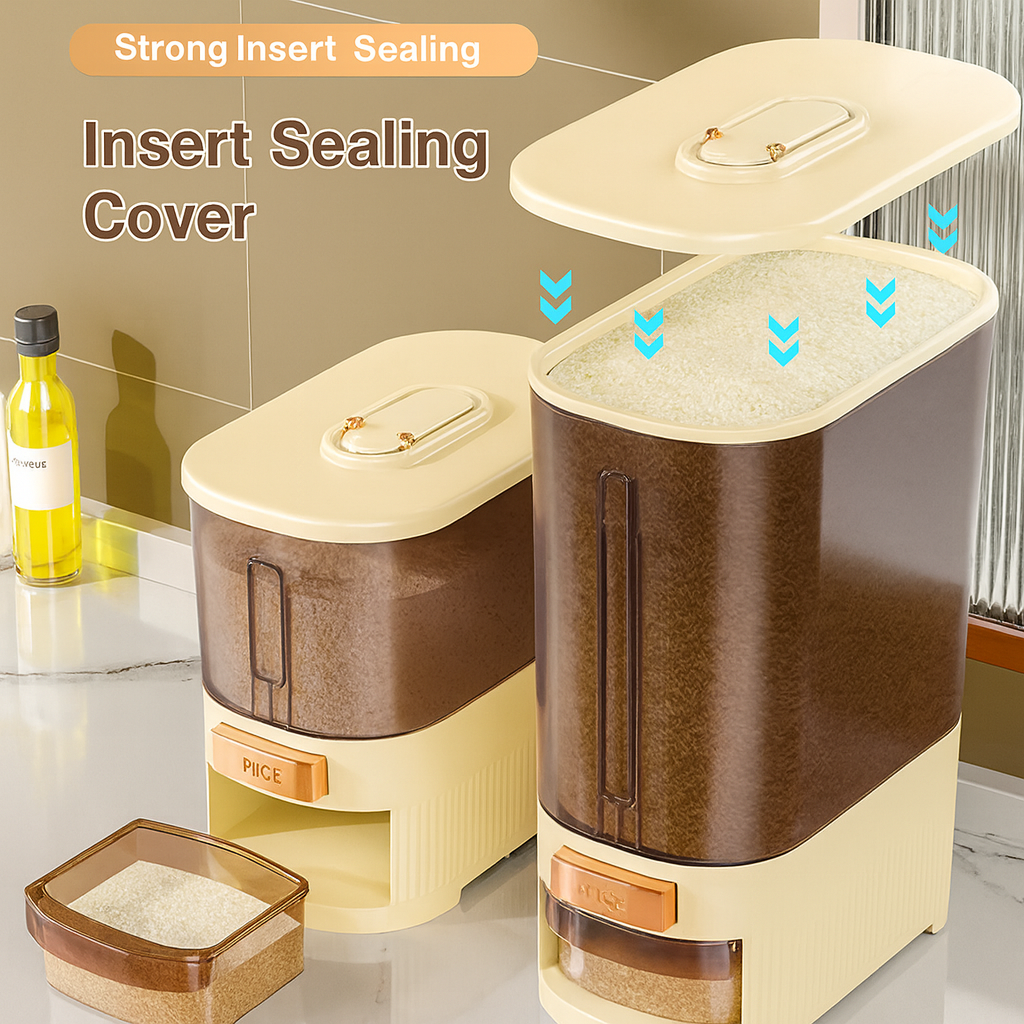 Press-Type Automatic Rice Dispenser – 10 kg Airtight Rice Storage Container with One-Touch Release