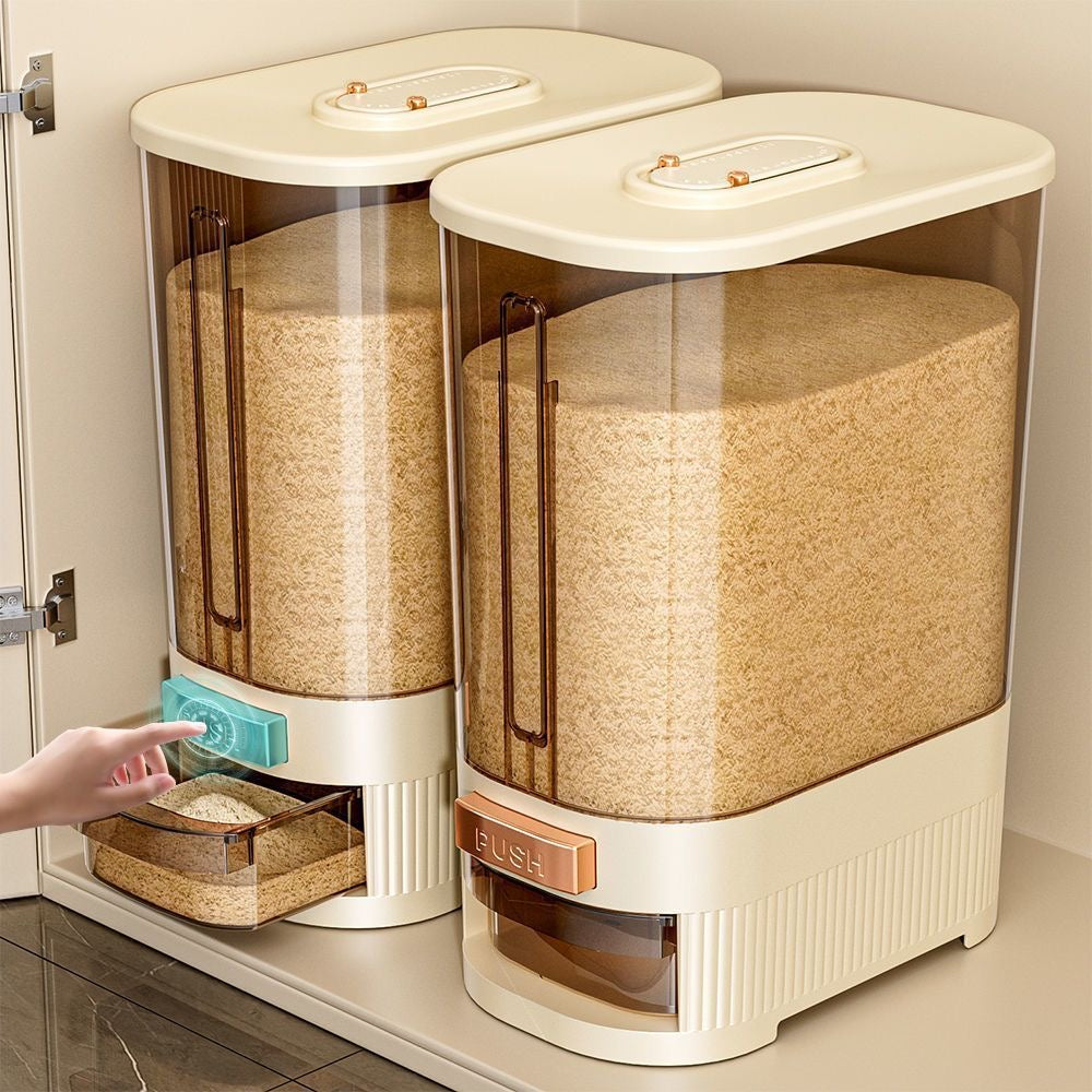 Press-Type Automatic Rice Dispenser – 10 kg Airtight Rice Storage Container with One-Touch Release