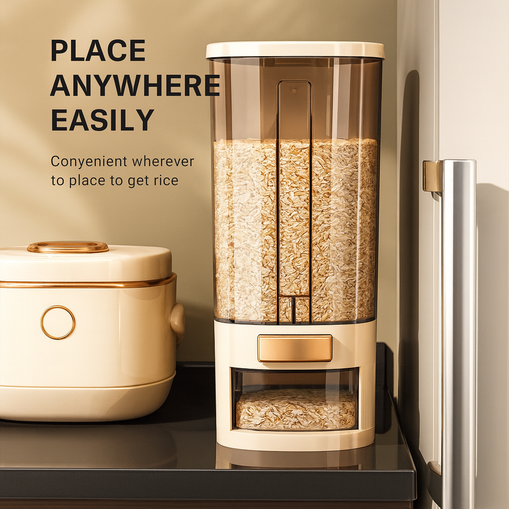 Press-Type Automatic Rice Dispenser – 10 kg Airtight Rice Storage Container with One-Touch Release