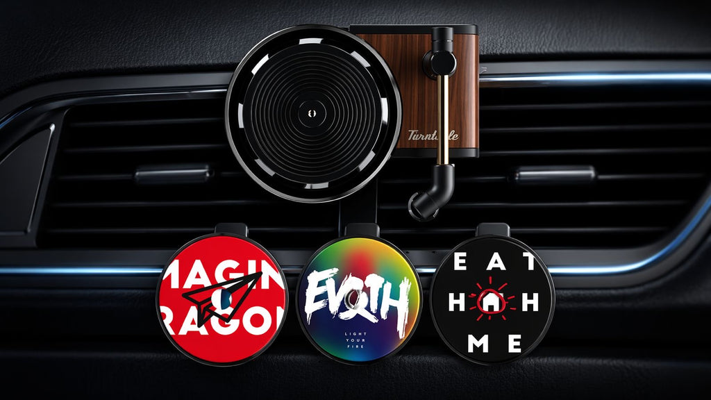 Spinning Turntable Car Vent Freshener | Retro Vinyl Design | 3 Interchangeable Scented Discs