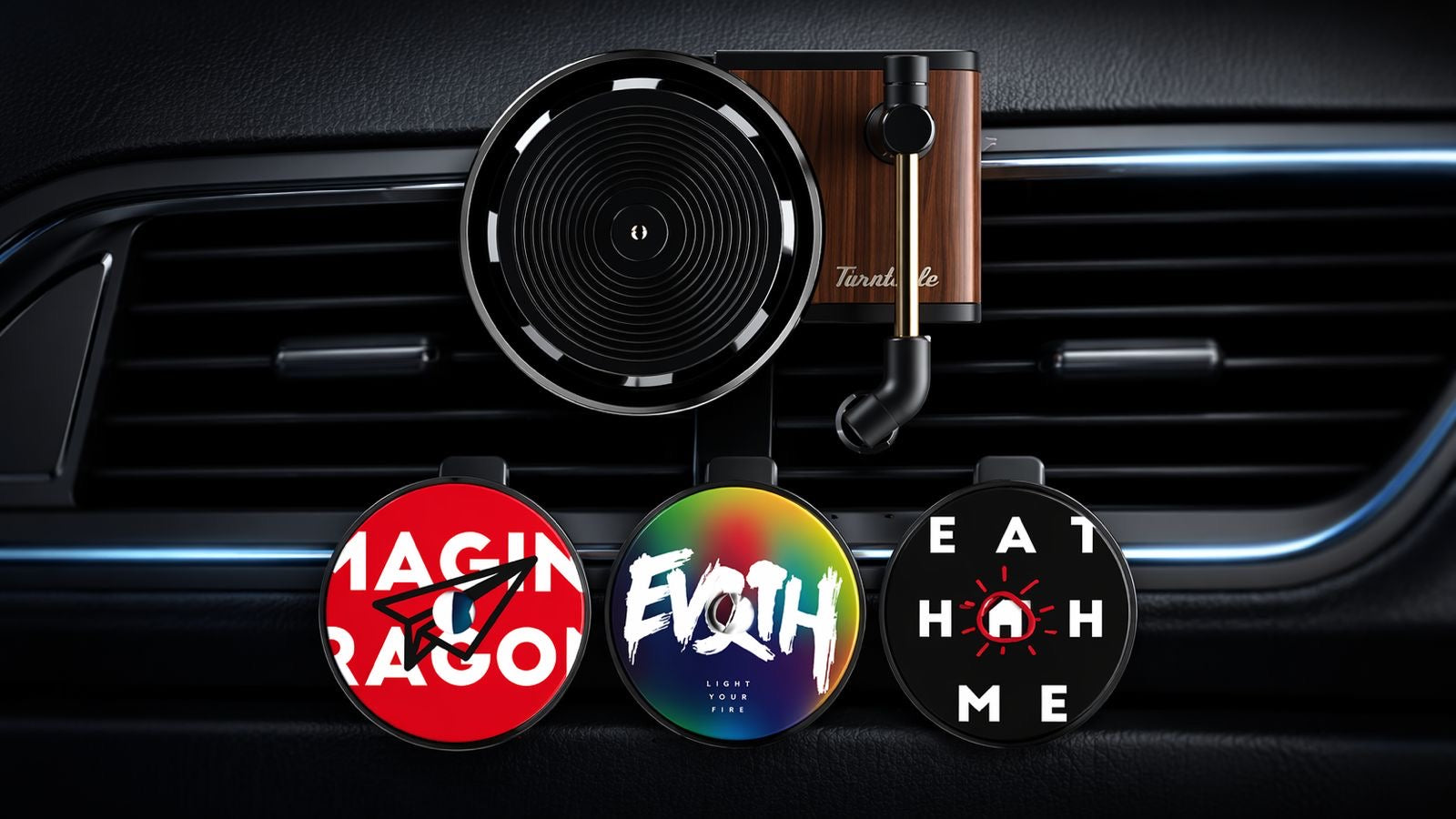 Spinning Turntable Car Vent Freshener | Retro Vinyl Design | 3 Interchangeable Scented Discs